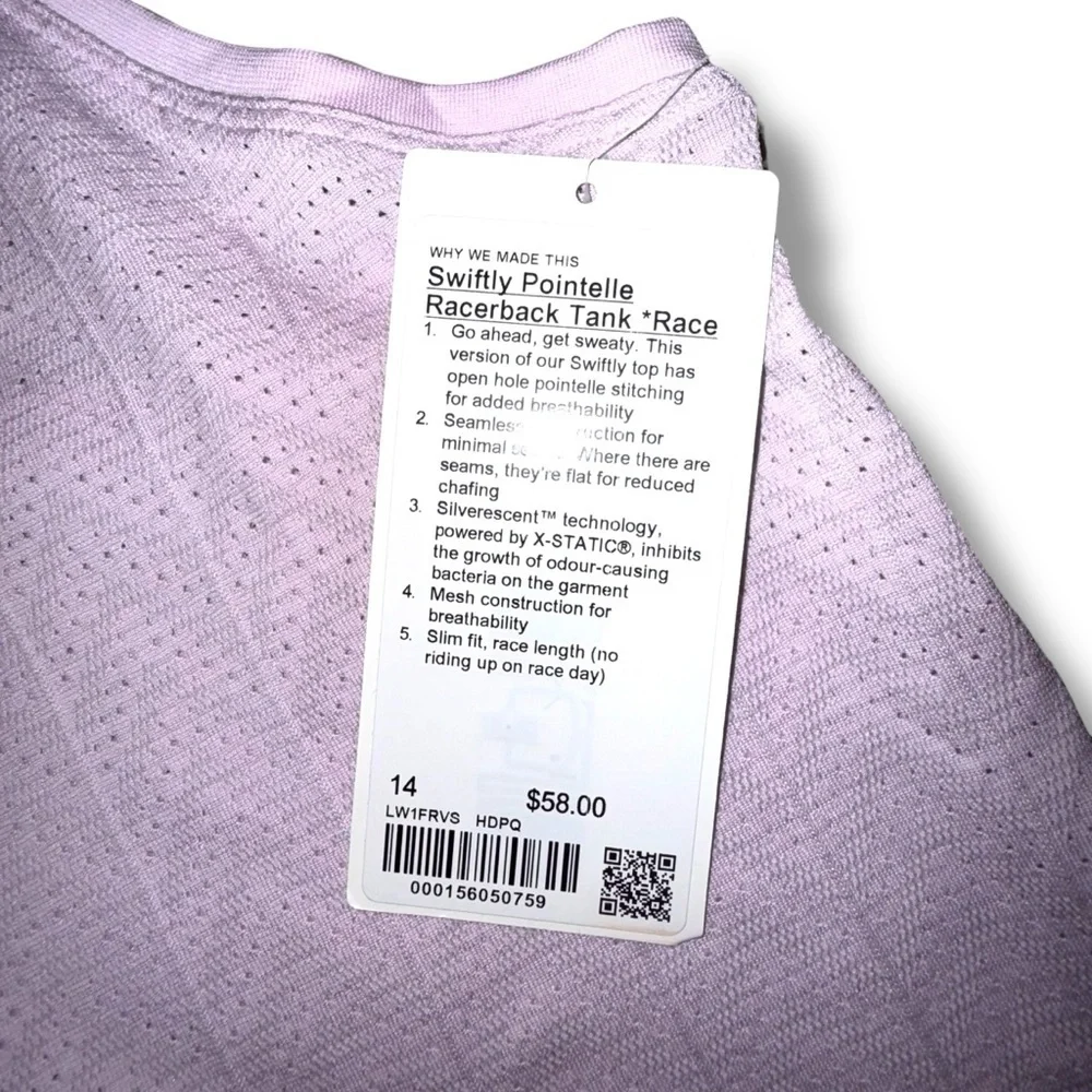 NWT LULULEMON Swiftly Pointelle Racerback Tank *Waist Herringbone Dot Pink 14